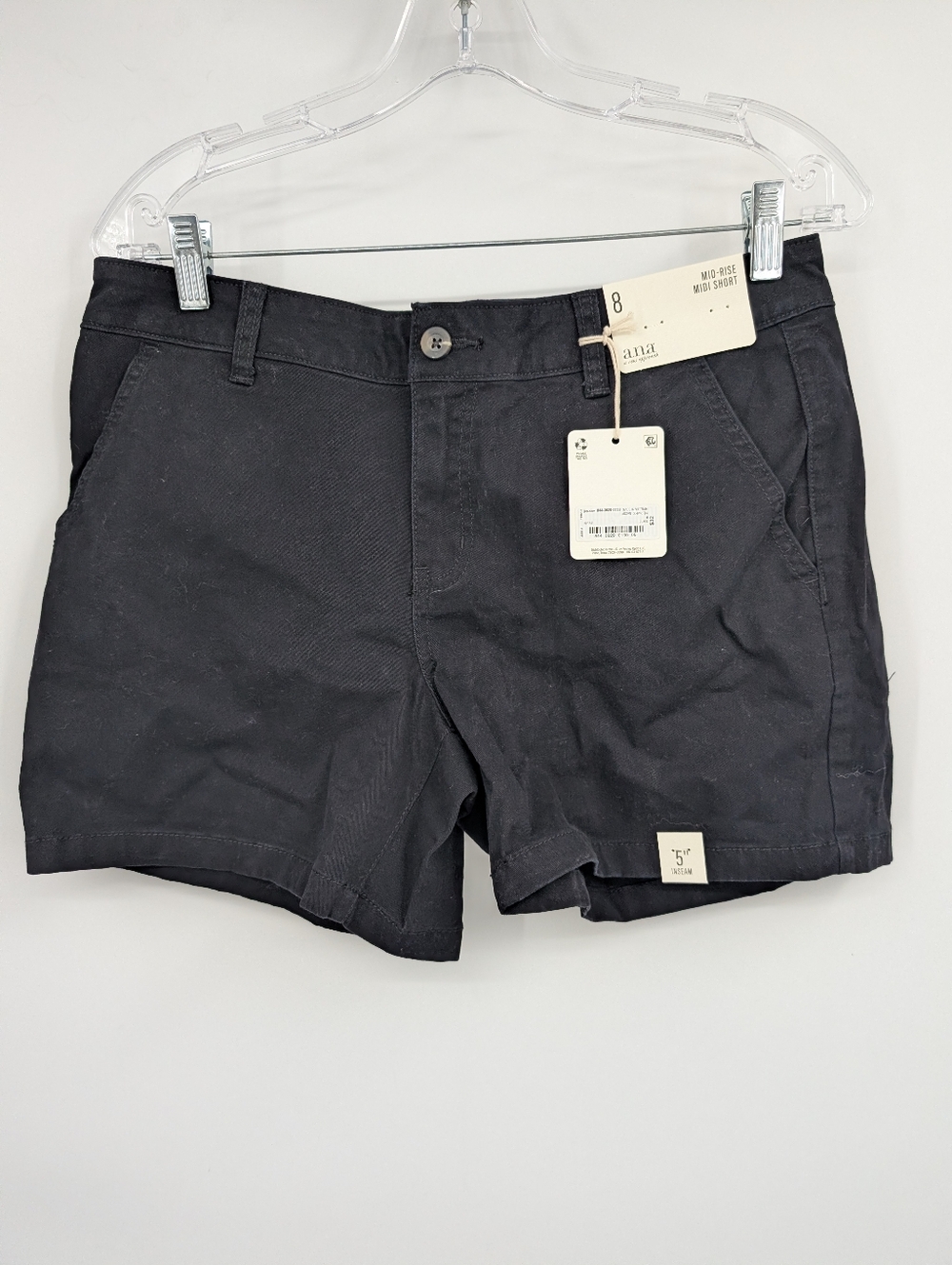 Ana mid rise midi 5" black shorts NWT sz 8